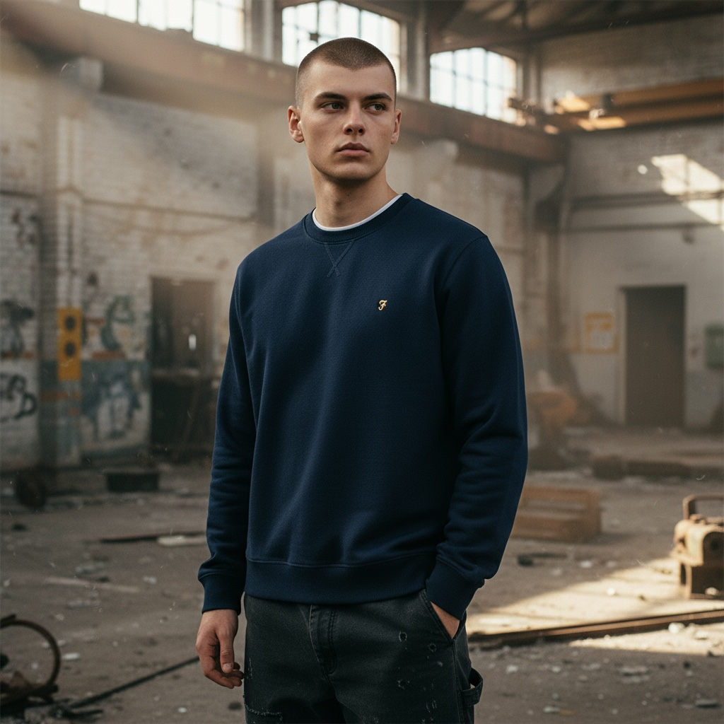 Image for FARAH TIM NEW CREW NAVY SWEAT | Farah | Morans Menswear