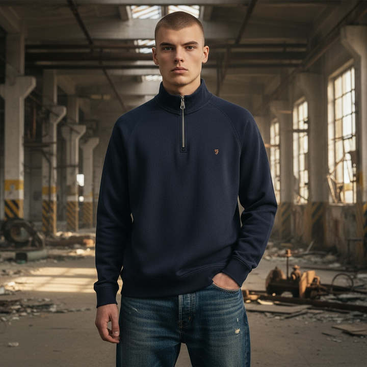 Image for FARAH JIM 1/4 ZIP NAVY SWEATER | Farah | Morans Menswear