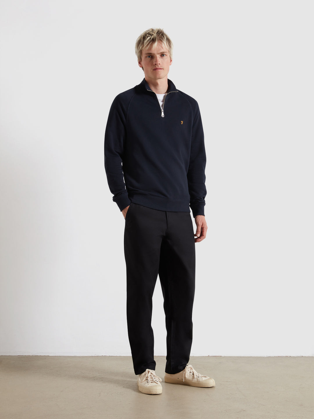 Image for FARAH JIM 1/4 ZIP NAVY SWEATER | Farah | Morans Menswear