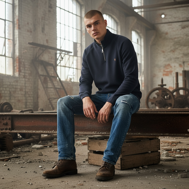 Image for FARAH JIM 1/4 ZIP NAVY SWEATER | Farah | Morans Menswear