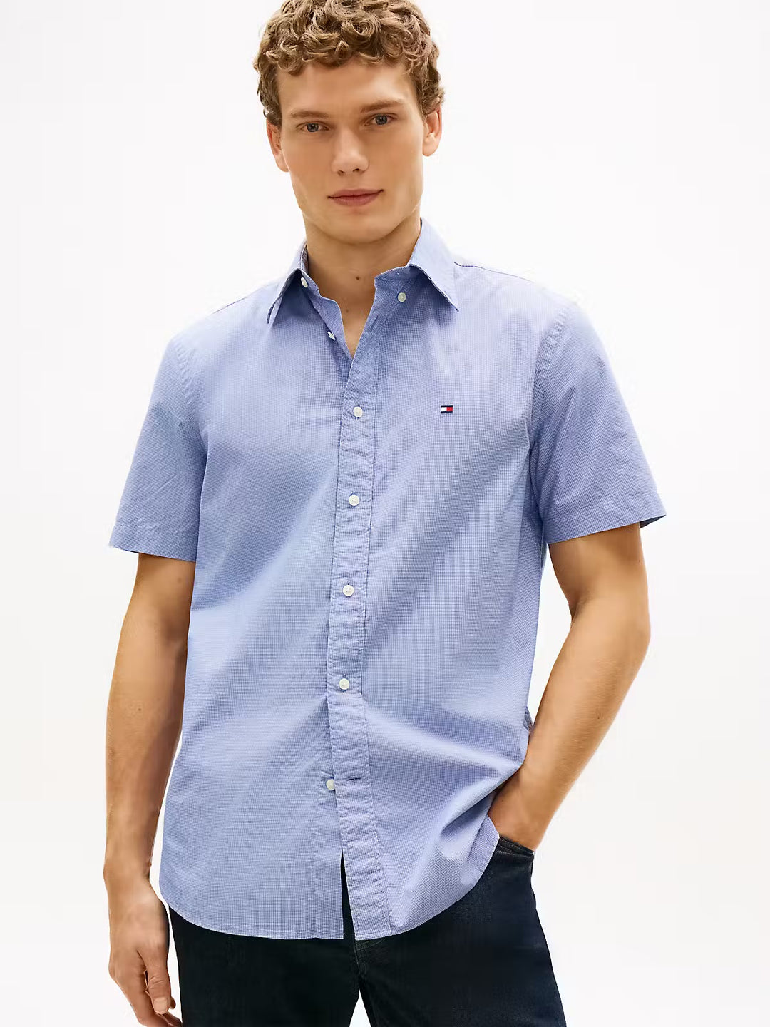 Image for TOMMY HILFIGER FLEX POPLIN HOUNDSTOOTH SHORT SLEEVE SHIRT | Tommy Hilfiger | Morans Menswear