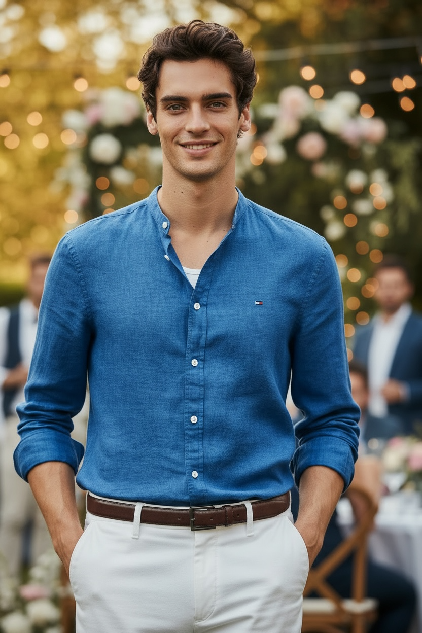 Image for TOMMY HILFIGER PIGMENT DYE STD GRANDAD LINE SHIRT | Tommy Hilfiger | Morans Menswear
