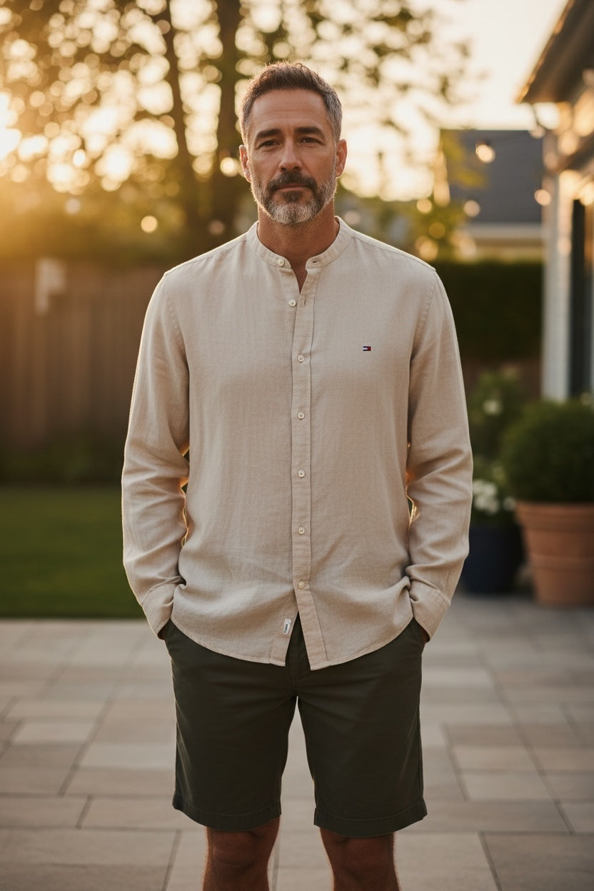 Image for TOMMY HILFIGER PIGMENT DYE GRANDAD LINE SHIRT | Tommy Hilfiger | Morans Menswear