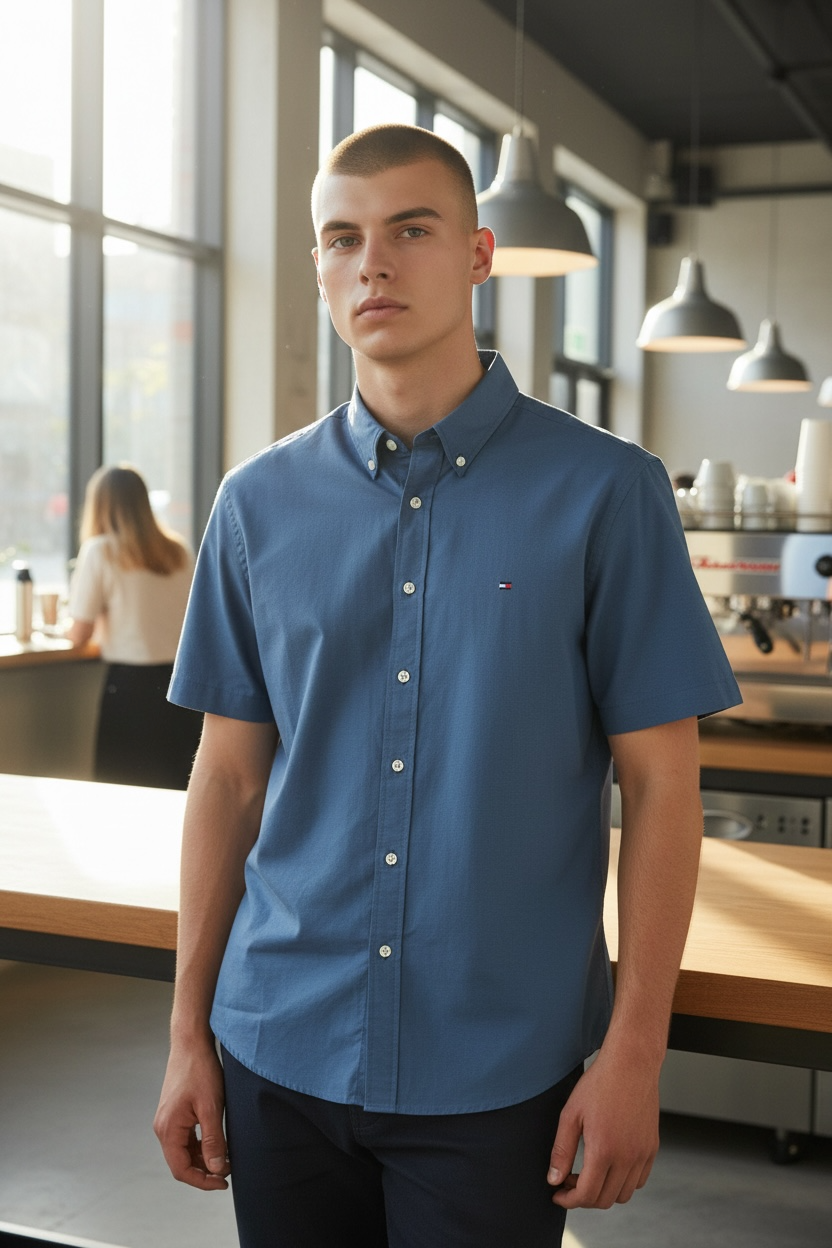 Image for TOMMY HILFIGER FLEX HOUNDS TOOTH SHORT SLEEVE SHIRT | Tommy Hilfiger | Morans Menswear