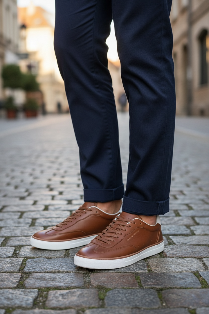 Image for TOMMY HILFIGER LO LUX LEATHER 1A2 COGNAC TRAINERS | Tommy Hilfiger|Tommy Hilfiger FOOTWEAR | Morans Menswear