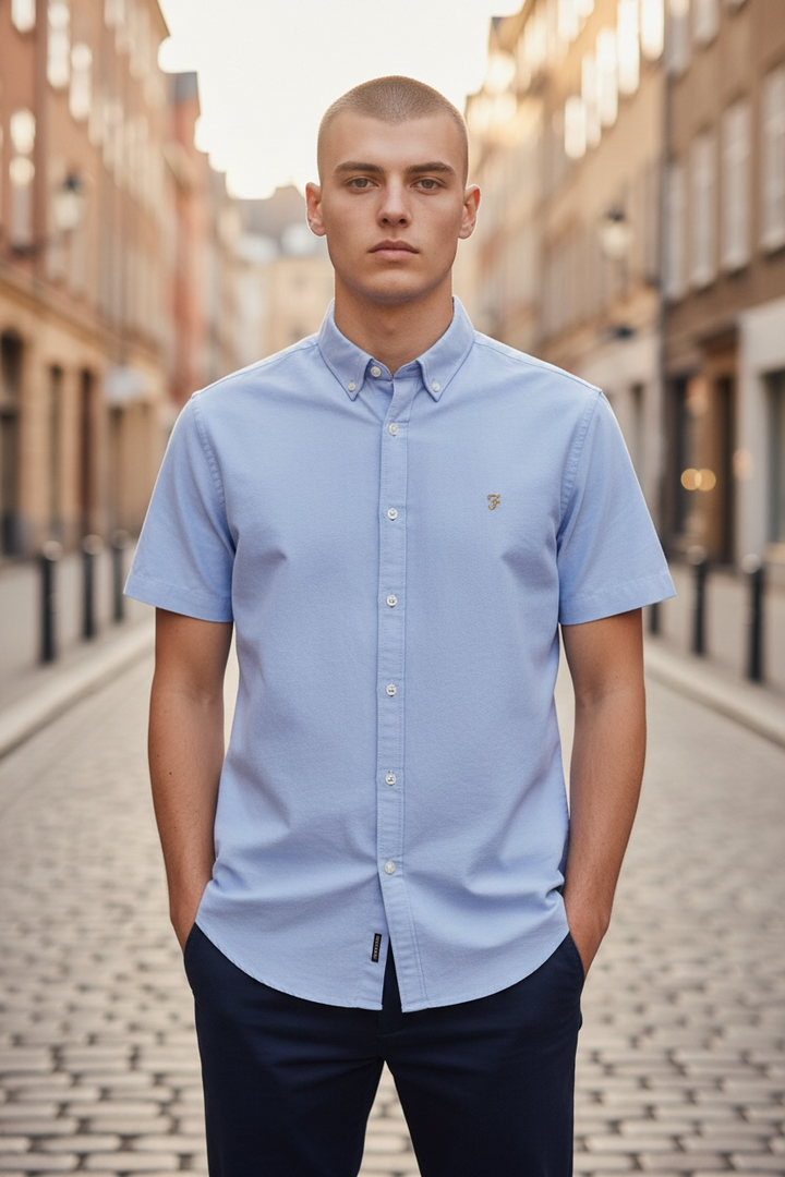 Image for FARAH BREWER BD SHORT SLEEVE  BLUE SHIRT | Farah | Morans Menswear