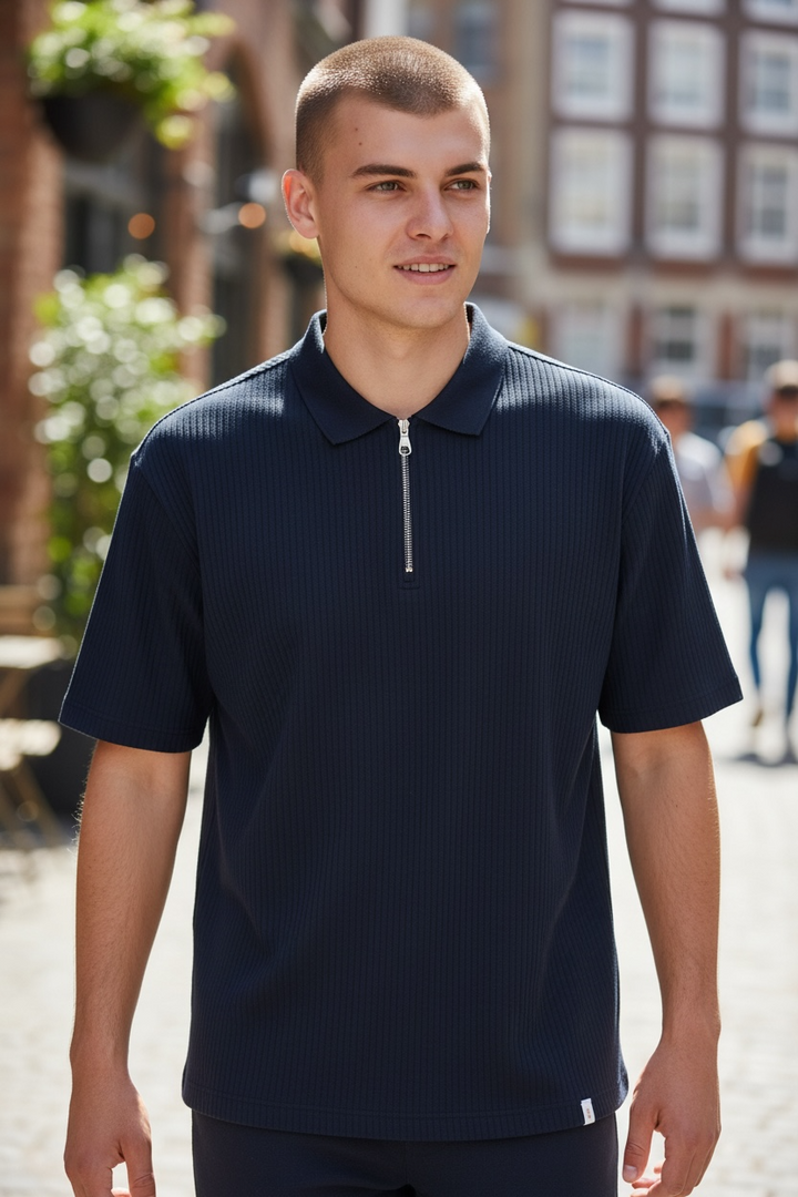 Image for FARAH DOBSON SS ZIP NAVY POLO | Farah | Morans Menswear