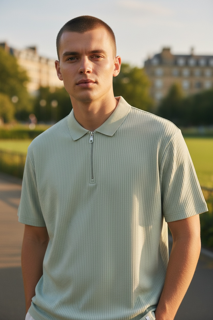 Image for FARAH DOBSON SS ZIP LIME POLO | Farah | Morans Menswear