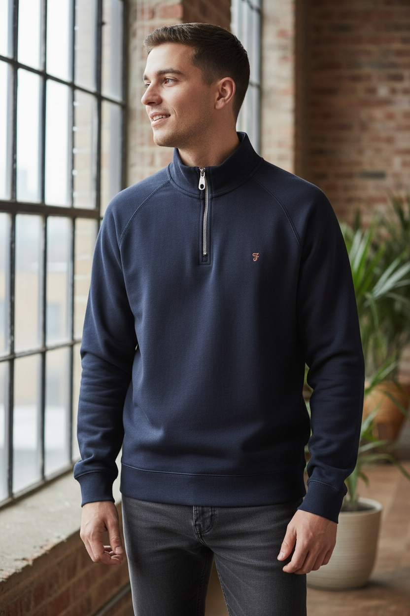 Image for FARAH JIM 1/4 ZIP NAVY SWEAT | Farah | Morans Menswear