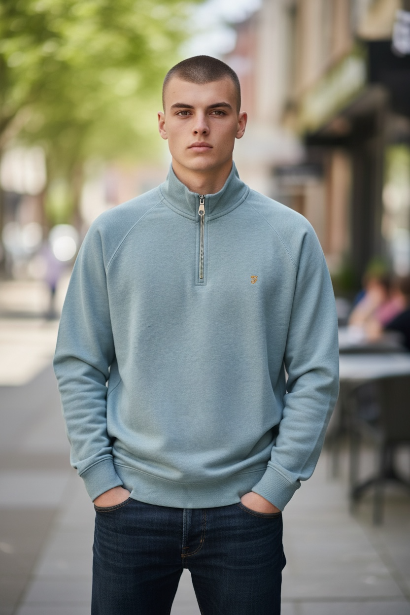Image for FARAH JIM 1/4 ZIP MINT  BLUE SWEAT | Farah | Morans Menswear