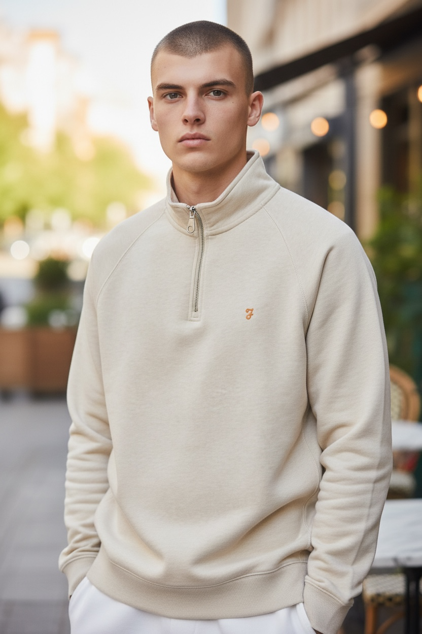 Image for FARAH JIM 1/4 ZIP STONE GREY SWEAT | Farah | Morans Menswear