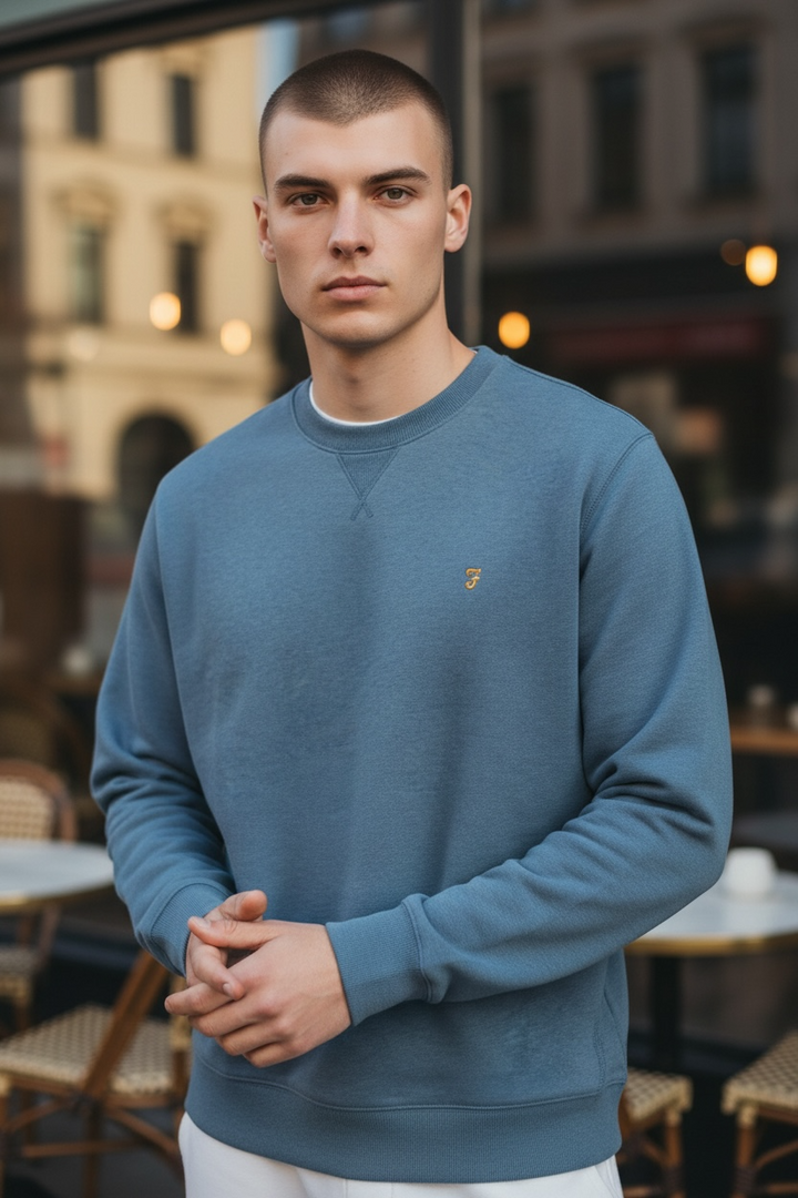 Image for FARAH TIM NEW CREW BLUE SWEAT | Farah | Morans Menswear