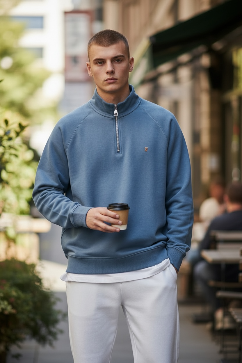 Image for FARAH JIM 1/4 ZIP BLUE SWEAT |  | Morans Menswear