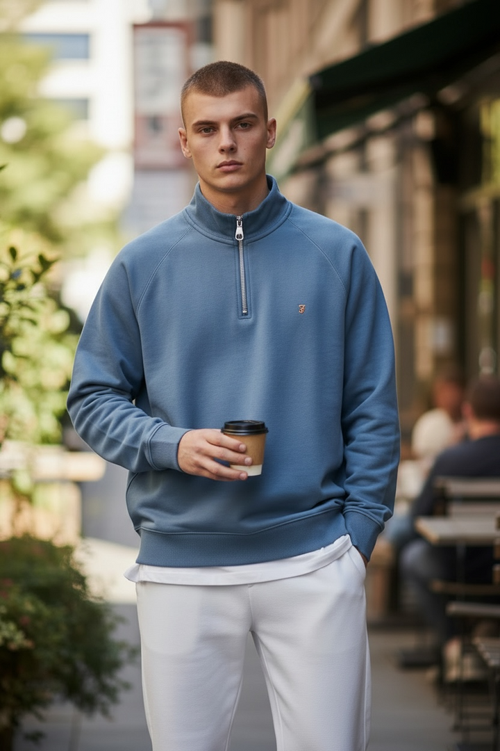 Image for FARAH JIM 1/4 ZIP BLUE SWEAT |  | Morans Menswear