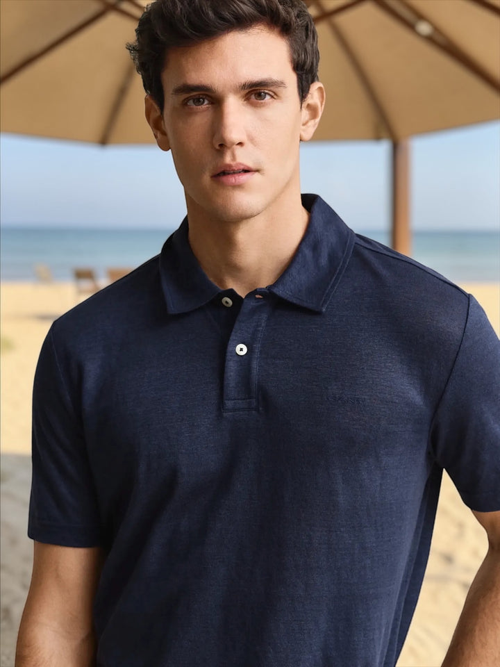 Image for GANT LINEN SHORT SLEEVE  NAVY POLO | GANT | Morans Menswear