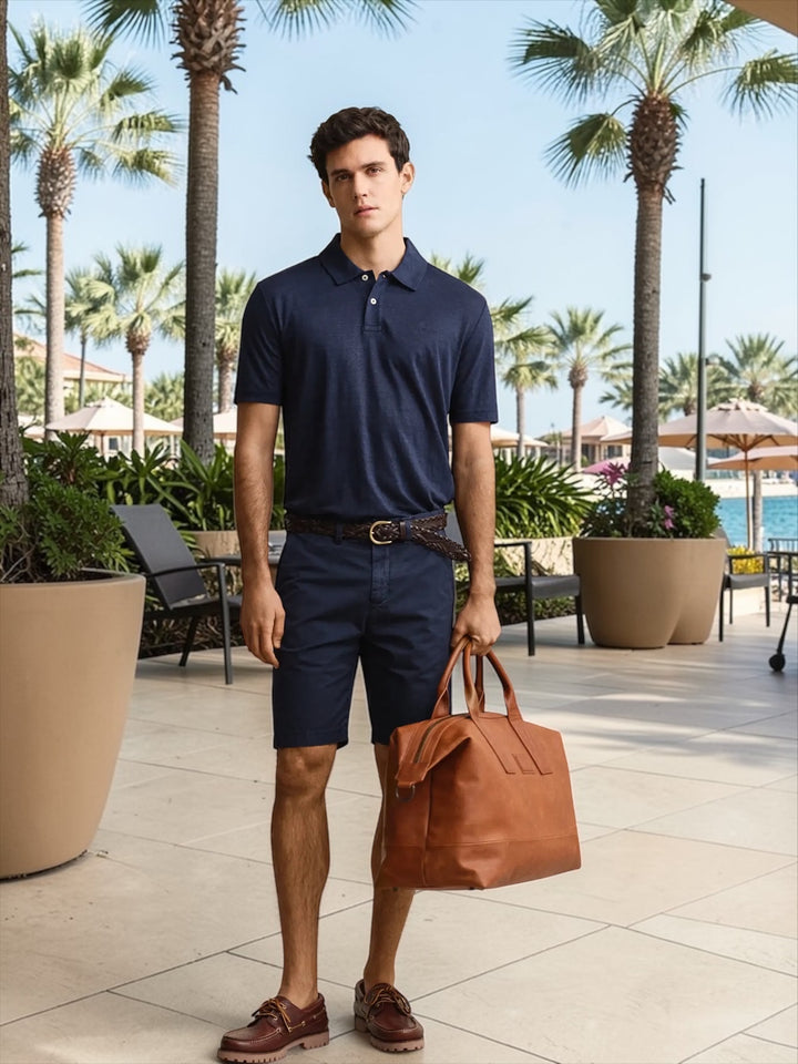 Image for GANT LINEN SHORT SLEEVE  NAVY POLO | GANT | Morans Menswear