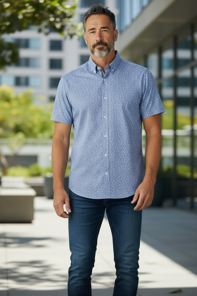 Image for GANT REG POPLIN AOP PRINT  SHORT SLEEVE SHIRT | GANT | Morans Menswear