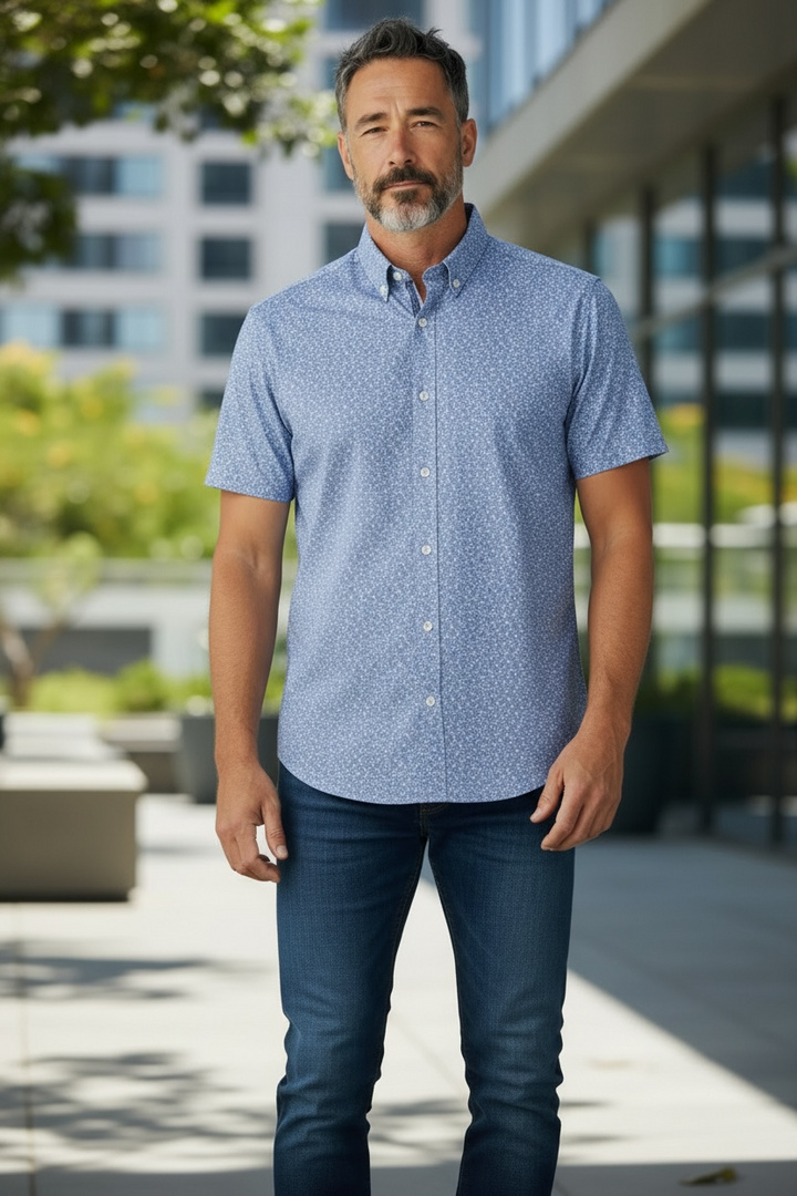 Image for GANT REG POPLIN AOP PRINT  SHORT SLEEVE SHIRT | GANT | Morans Menswear