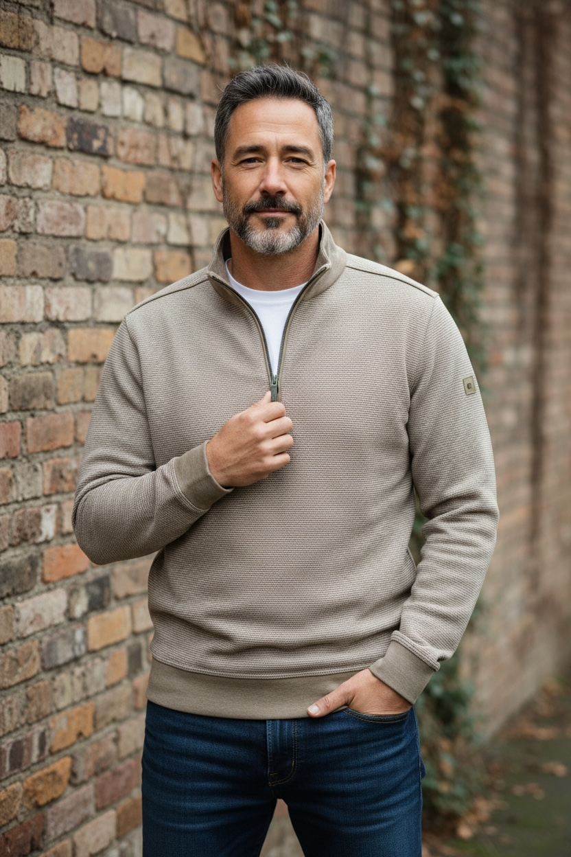 Image for BUGATTI BEIGE 1/2  ZIP SWEAT | Bugatti | Morans Menswear