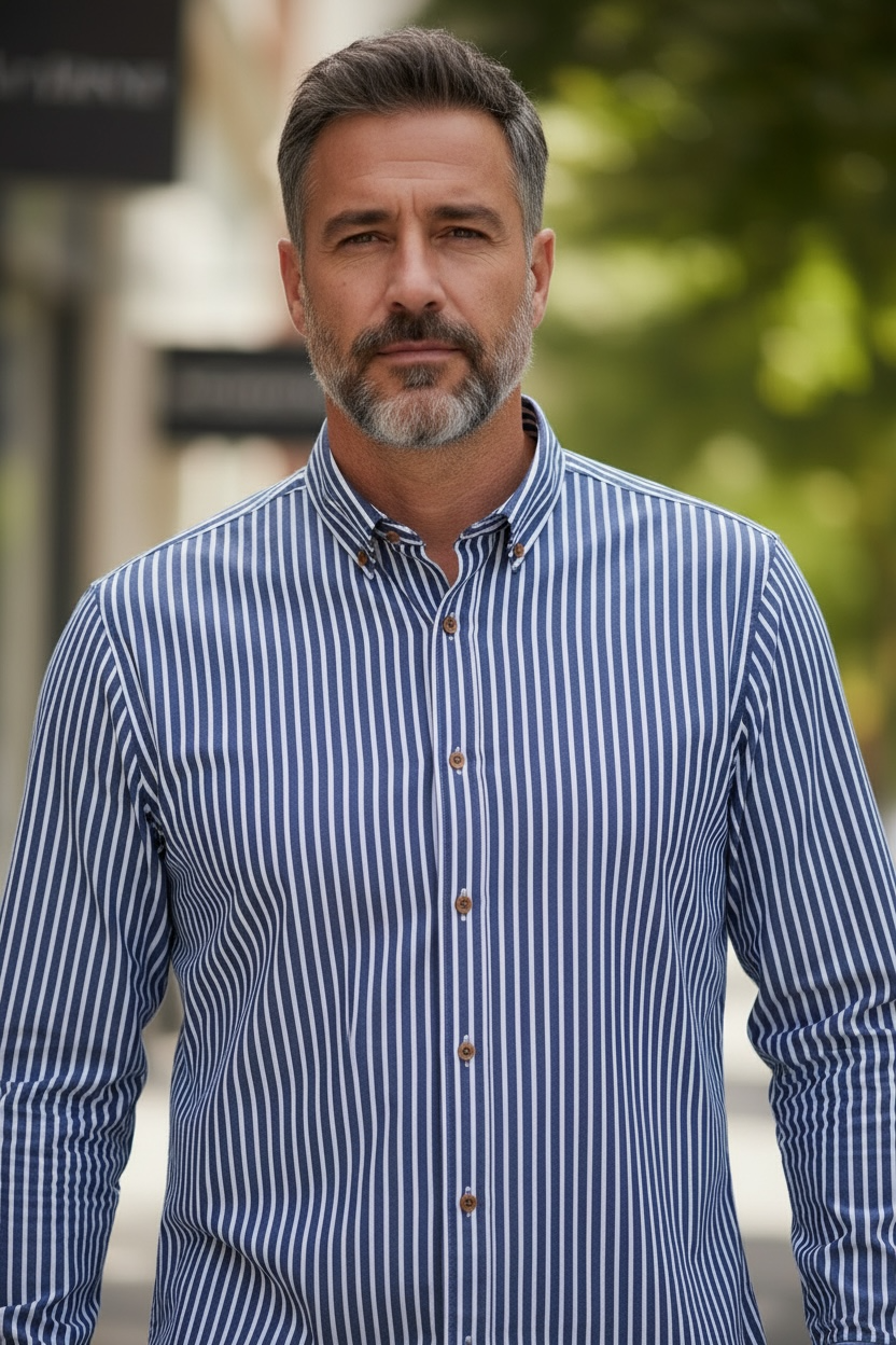 Image for BUGATTI NAVY/ BLACK STRIPPED SHIRT | Bugatti | Morans Menswear