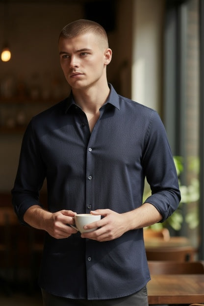 Image for REMUS FRANK NAVY LINEN MIX SHIRT | Remus Uomo | Morans Menswear