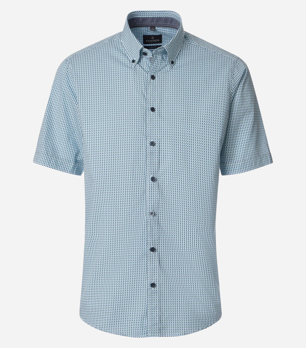 Image for CASA MODA KENT AQUA  BLUE SHORT SLEEVE PRINT  SHIRT | Casa Moda | Morans Menswear
