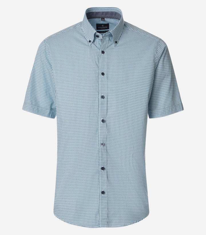 Image for CASA MODA KENT AQUA  BLUE SHORT SLEEVE PRINT  SHIRT | Casa Moda | Morans Menswear