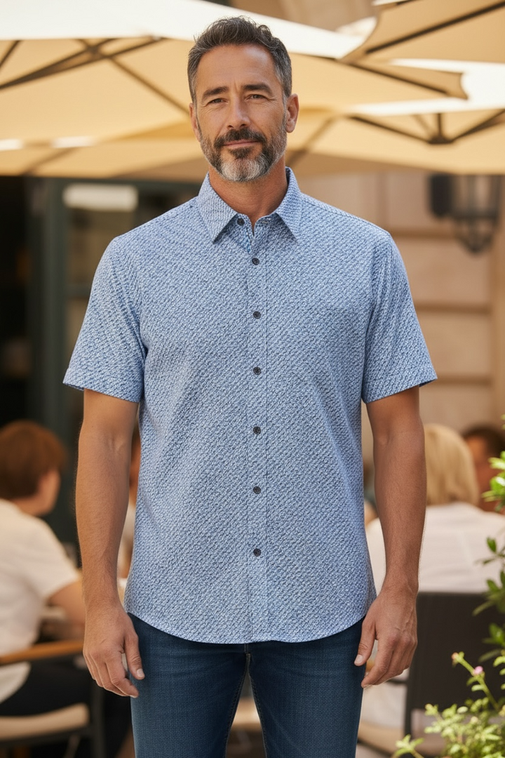 Image for CASA MODA BD SHORT SLEEVE BLUE PRINT  SHIRT | Casa Moda | Morans Menswear