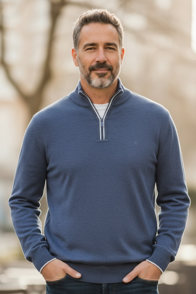 Image for CASA MODA 1/2 ZIP INDIGO  SWEATER | Casa Moda | Morans Menswear