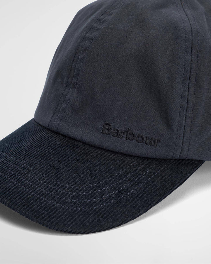 Navy Barbour Ashby cap with embroidered Barbour logo on front brim