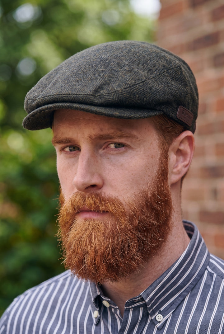 BARBOUR OLIVE BARLOW FLAT CAP