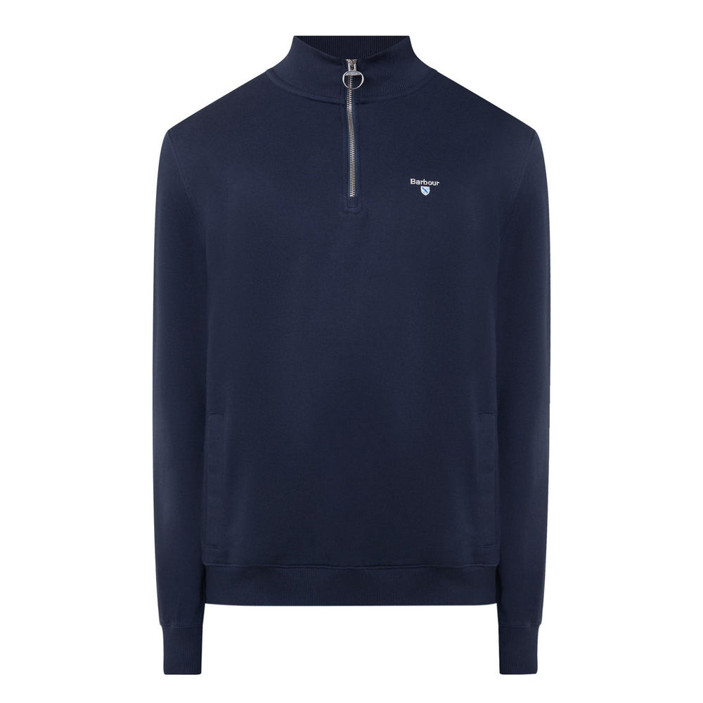 Navy Barbour 1/2 zip sweatshirt with quarter-zip collar and front logo