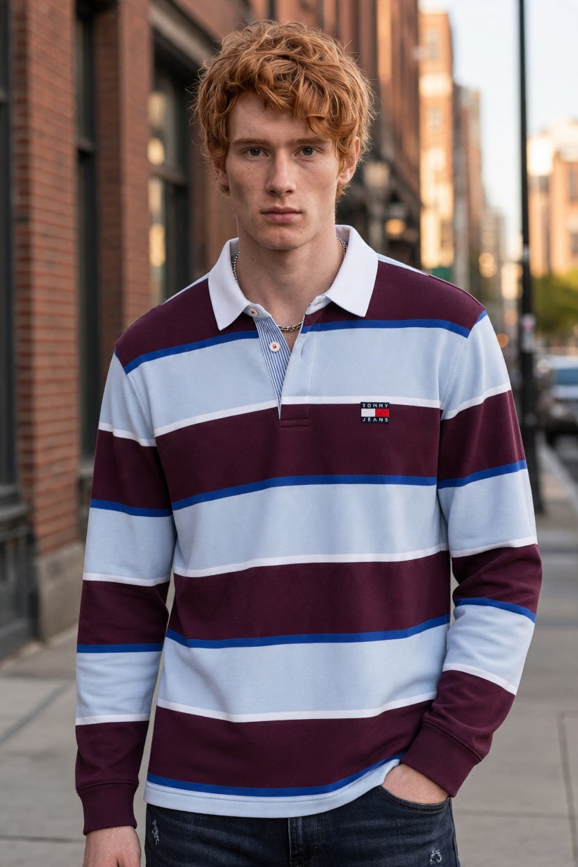 TOMMY JEANS  BERRY STRIPE RUGBY SHIRT