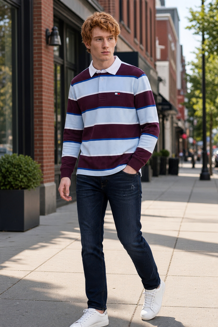 TOMMY JEANS  BERRY STRIPE RUGBY SHIRT