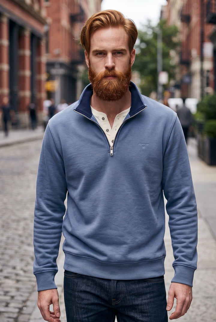 GANT BLUE SACKER RIB 1/2 ZIP SWEATER