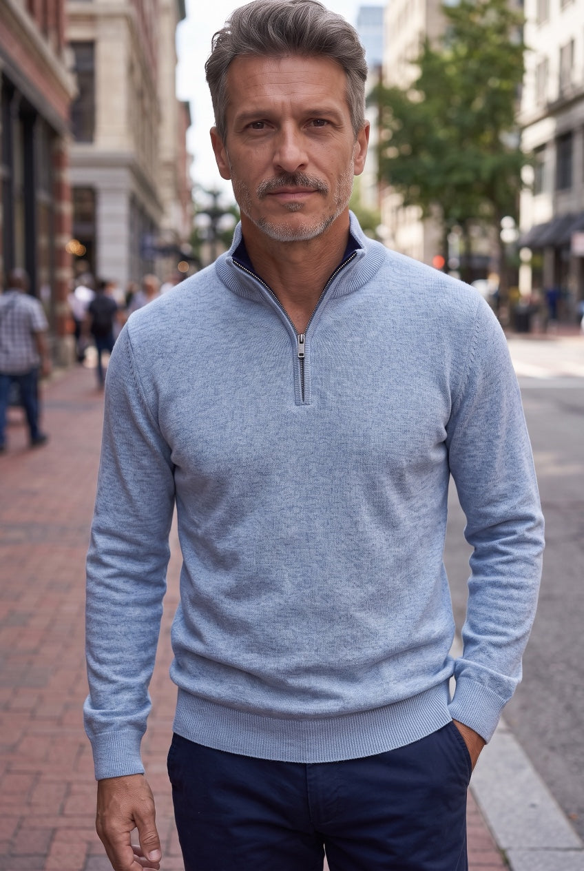 CASA MODA 1/2 ZIP BLUE SWEATER