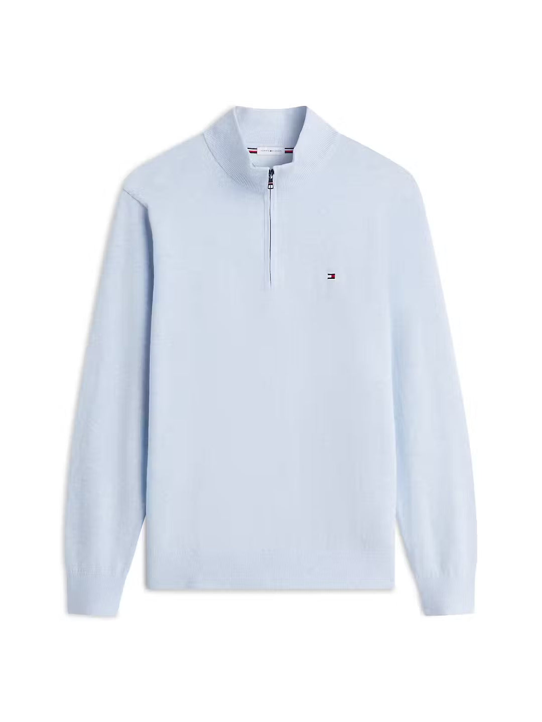 TOMMY HILFIGER BLUE ESS COTTON ZIP MOCK SWEATER