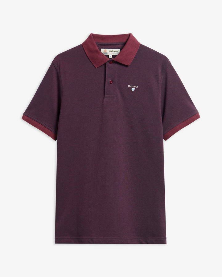 Barbour polo shirt in maroon/bordeaux, button placket, short sleeves, chest logo
