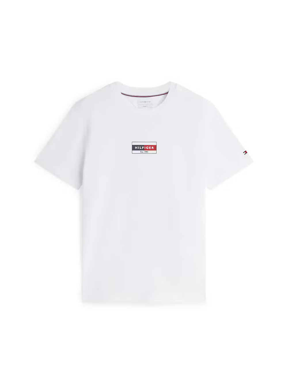TOMYY HILFIGER white crewneck short-sleeve tee with small chest flag logo