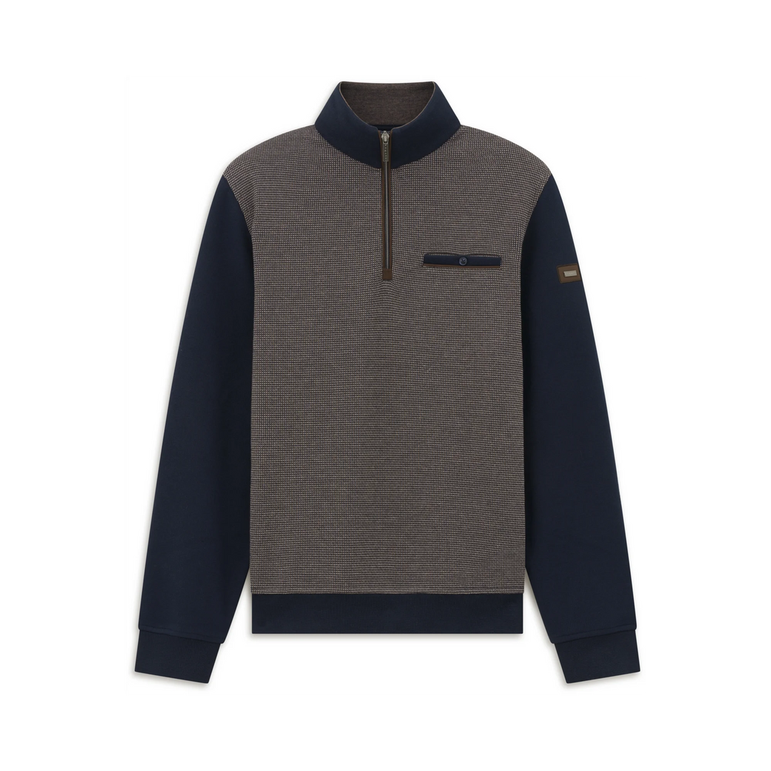 BUGATTI BROWN PRINT NAVY 1/2 ZIP SWEAT