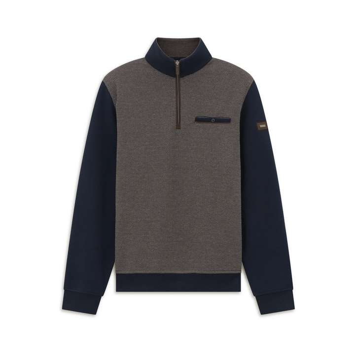 BUGATTI BROWN PRINT NAVY 1/2 ZIP SWEAT