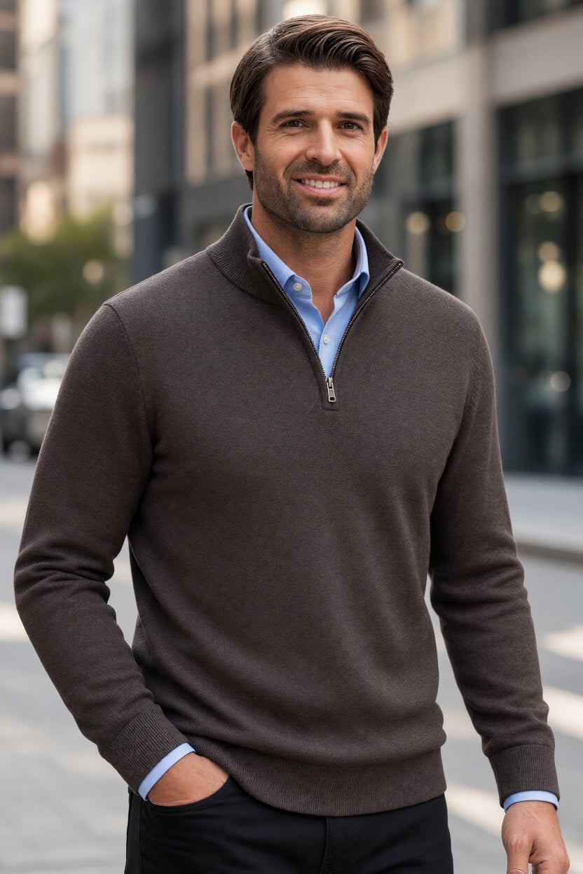 BUGATTI 1/2 ZIP BROWN SWEATER