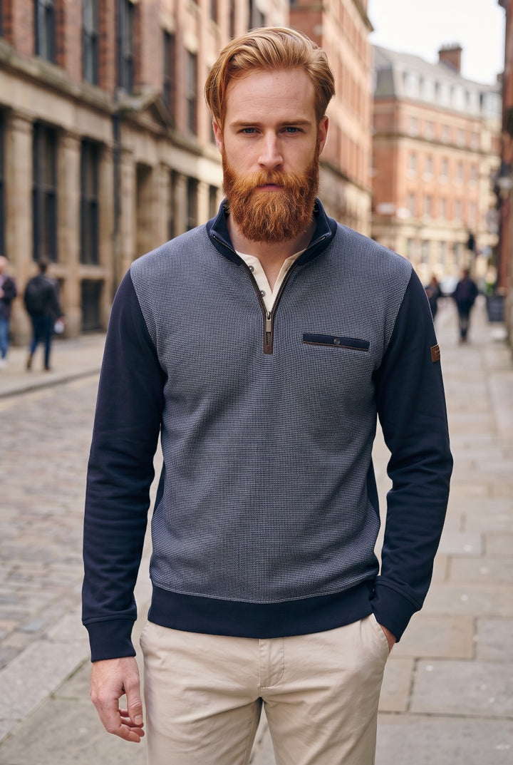 BUGATTI NAVY PRINT 1/2 ZIP SWEAT