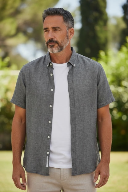 BUGATTI INDIGO LINEN SHORT SLEEVE SHIRT