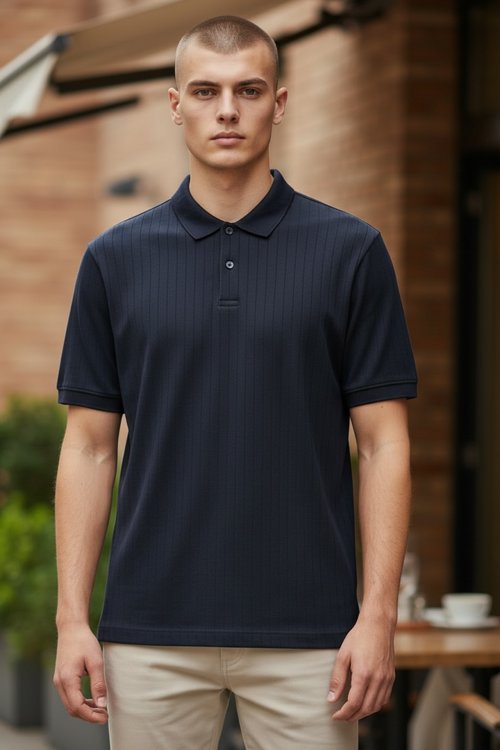 BUGATTI NAVY  SELF STRIPE POLO