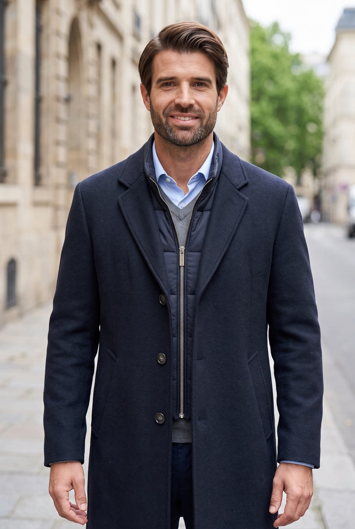 BUGGATI INSET NAVY WOOL COAT