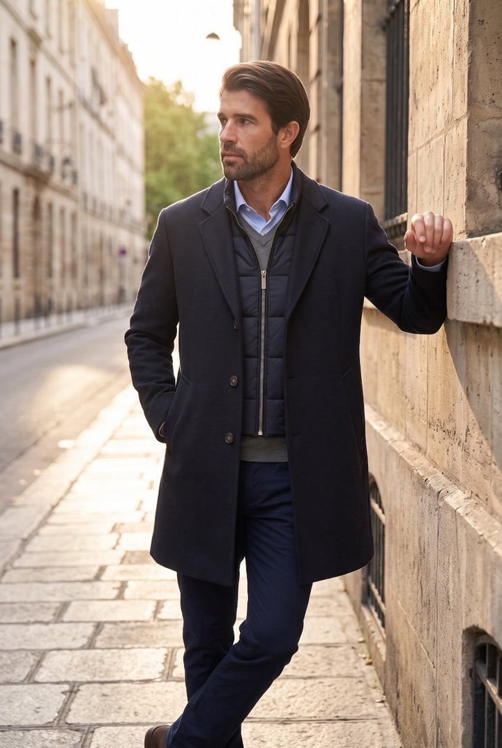 BUGGATI INSET NAVY WOOL COAT