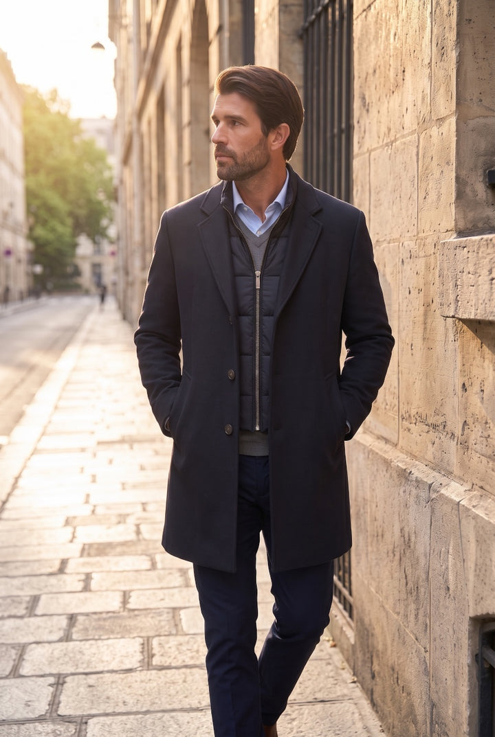 BUGGATI INSET NAVY WOOL COAT