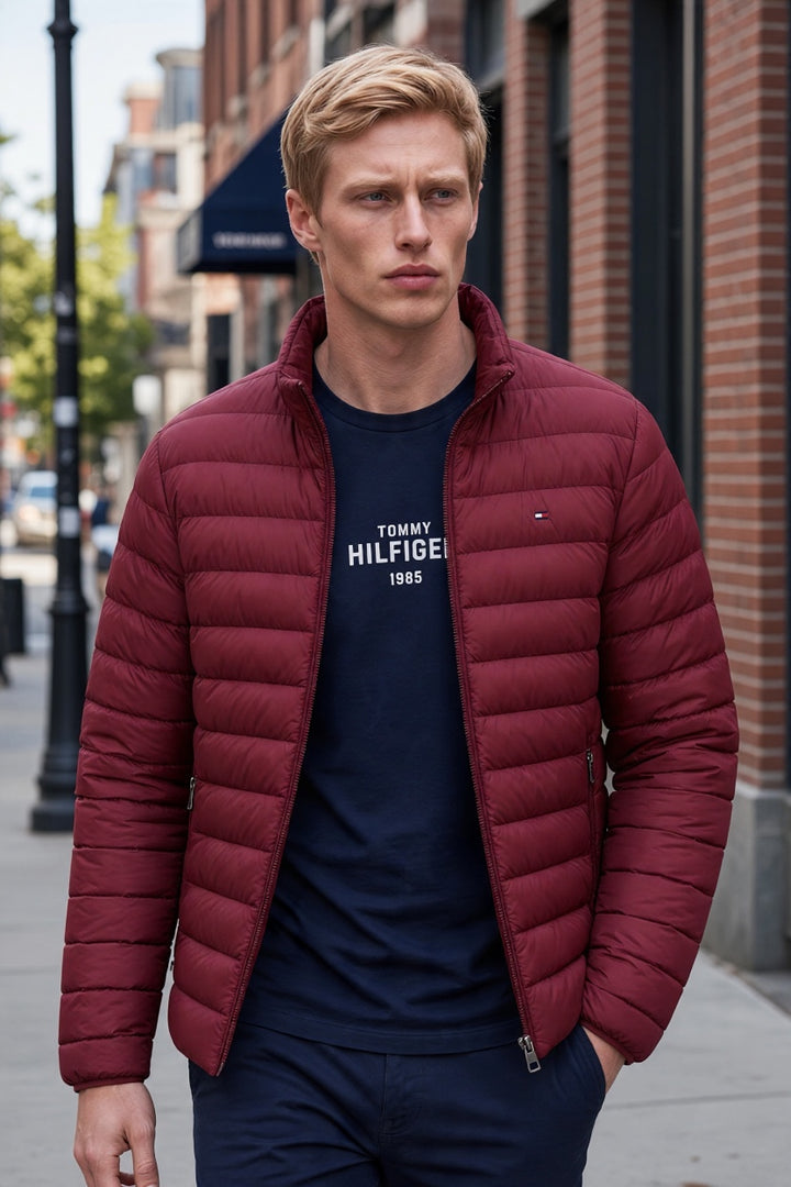 TOMMY HILFIGER BURGUNDY PACKABLE RECYLED JACKET