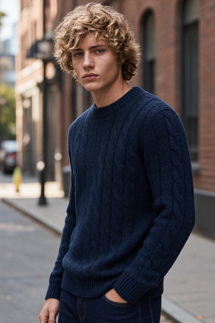 SUPERDRY NAVY BRUSHED CABLE SLEEVE KNIT